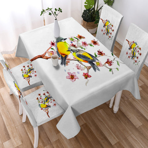 Image of Yellow Sunbirds On Blossom Branchs SWZB4439 Waterproof Tablecloth