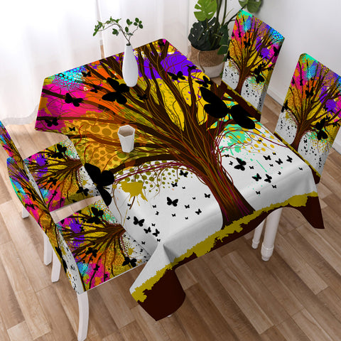 Image of Colorful Huge Tree and Multi Butterflies SWZB4440 Waterproof Tablecloth