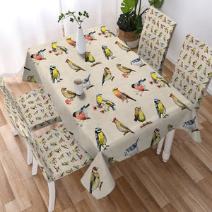 Multi Colorful Bird Collection Cream Theme SWZB4446 Waterproof Tablecloth