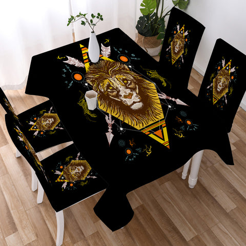 Image of Vintage Lion Arrows Aztec Illustration SWZB4447 Waterproof Tablecloth