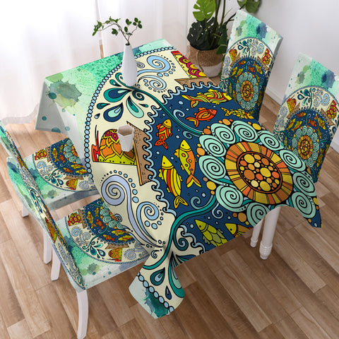 Image of Colorful Round Mandala WZB4453 Waterproof Tablecloth