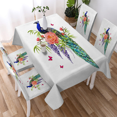 Image of Beautiful Floral Peacock  SWZB4502 Waterproof Tablecloth