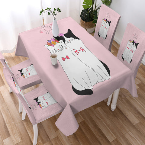 Image of Cute My Sweet Loving Cats Pink Theme  SWZB4507 Waterproof Tablecloth