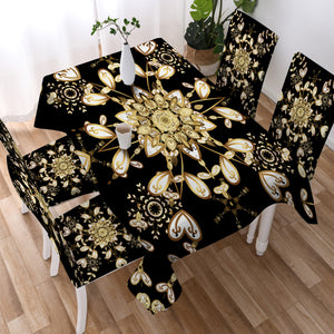 Big Royal Golden & White Mandala SWZB4512 Waterproof Tablecloth