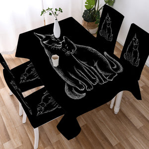 Loving Cats White Sketch Black Theme SWZB4513 Waterproof Tablecloth