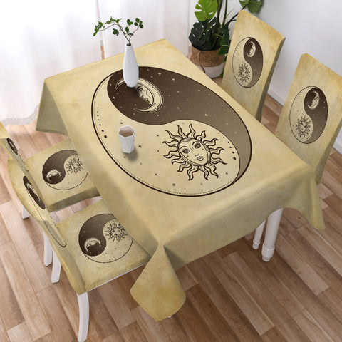 Image of Retro Yin Yang Sun and Moon Face SWZB4519 Waterproof Tablecloth