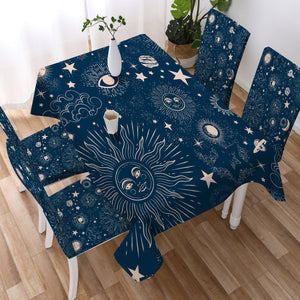 Retro Cream Sun Moon Star Sketch Galaxy Navy Theme SWZB4520 Waterproof Tablecloth