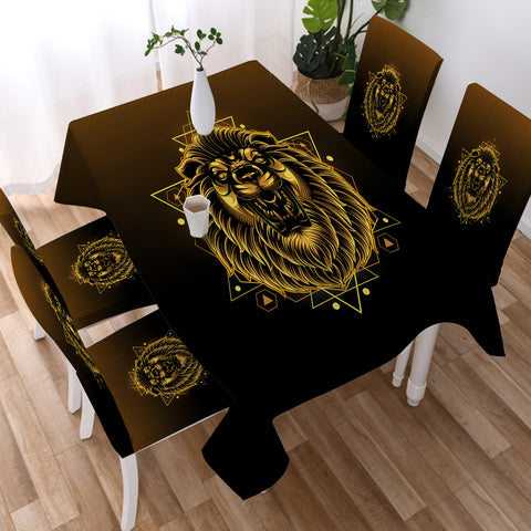 Image of Modern Golden Lion Zodiac Black Theme SWZB4529 Waterproof Tablecloth