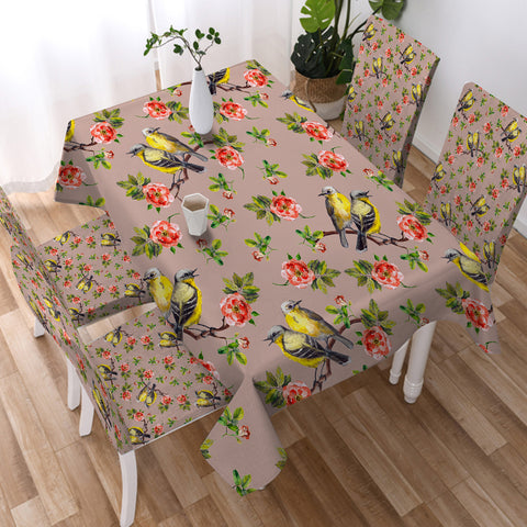 Image of Couple Sunbird and Pink Flowers SWZB4533 Waterproof Tablecloth