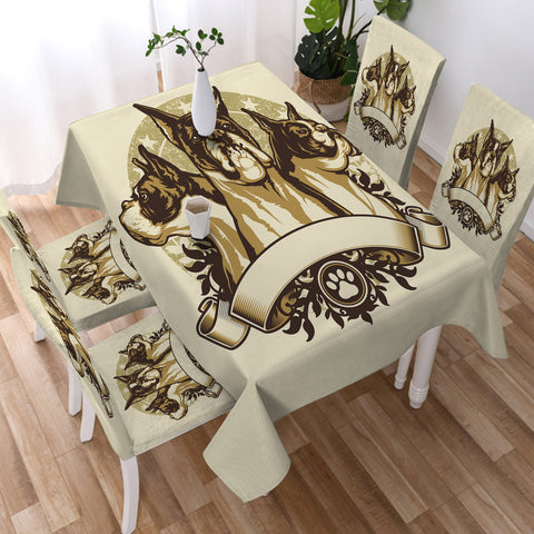 Image of Retro Golden Three Heads Bulldogs Old School Style SWZB4535 Waterproof Tablecloth