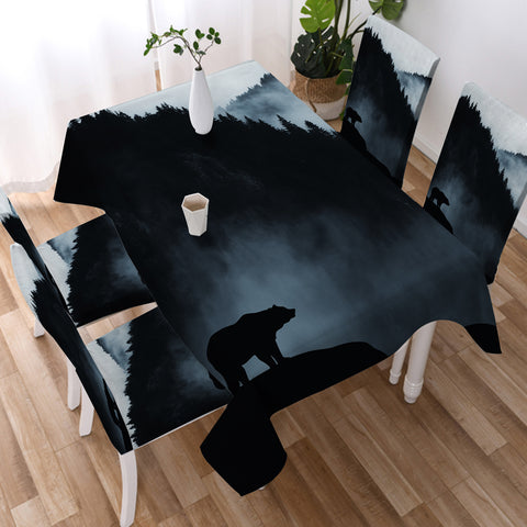 Image of Black Scene High Forest Mountain Bear SWZB4538 Waterproof Tablecloth