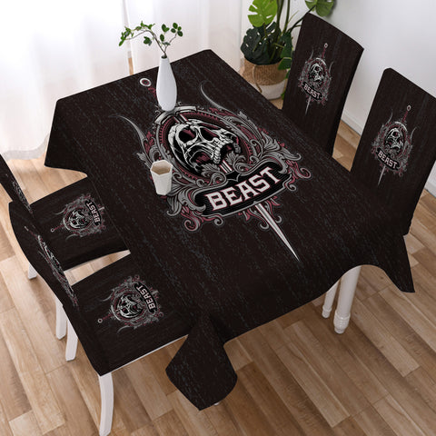 Image of Skull Knife Beast Metal Logo Black Theme SWZB4540 Waterproof Tablecloth