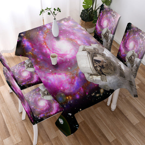 Image of Pink Purple Galaxy Astronaut Theme SWZB4591 Waterproof Tablecloth