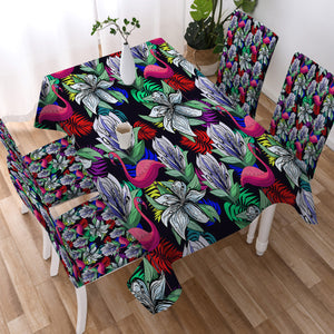 Multi Flamingos & Flowers Full Screen SWZB4597 Waterproof Tablecloth