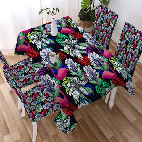 Image of Multi Flamingos & Flowers Full Screen SWZB4597 Waterproof Tablecloth