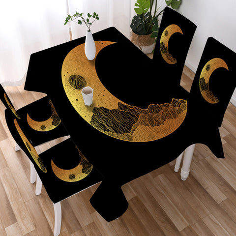 Image of Golden Half Moon Landscape Illustration SWZB4637 Waterproof Tablecloth