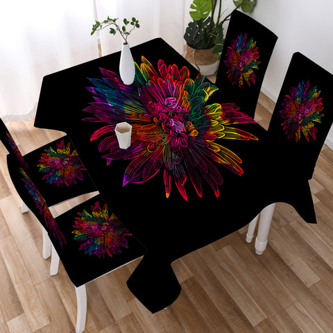 Image of Big Colorful Flower Black Theme SWZB4641 Waterproof Tablecloth