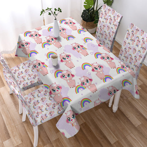 Image of Cute Alapaca Rainbow Monogram SWZB4647 Waterproof Tablecloth