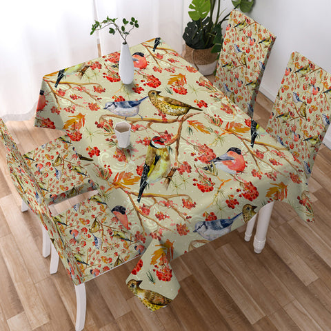 Image of Flowers & Sunbirds Cream Theme SWZB4664 Waterproof Tablecloth