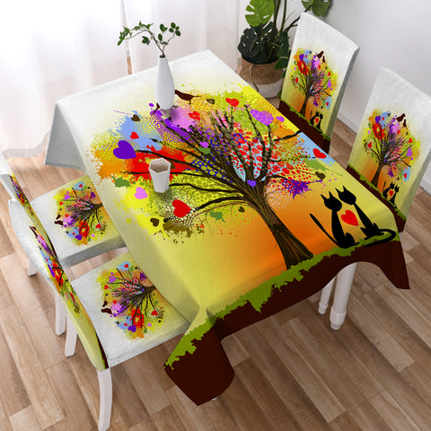 Image of Birds & Cats Couple Colorful Tree Theme SWZB4727 Waterproof Tablecloth
