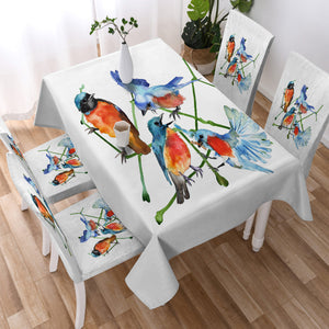 Multi Watercolor Blue Sunbirds SWZB4730 Waterproof Tablecloth