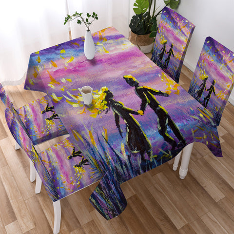 Image of Watercolor Beautiful Love Scene Purple Theme SWZB4736 Waterproof Tablecloth