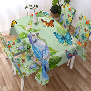 Watercolor Big Blue Sunbird & Colorful Butterflies SWZB4739 Waterproof Tablecloth