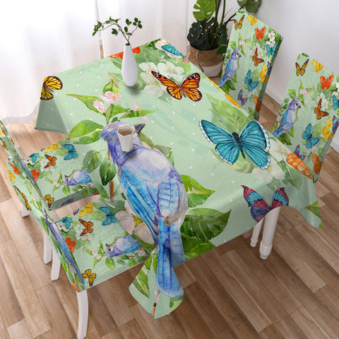 Image of Watercolor Big Blue Sunbird & Colorful Butterflies SWZB4739 Waterproof Tablecloth