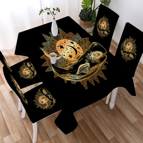Image of Old School Golden Mandala Big Whale  SWZB4742 Waterproof Tablecloth