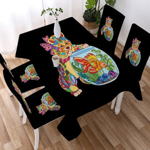Colorful Geometric Cat & Fishbowl SWZB4743 Waterproof Tablecloth