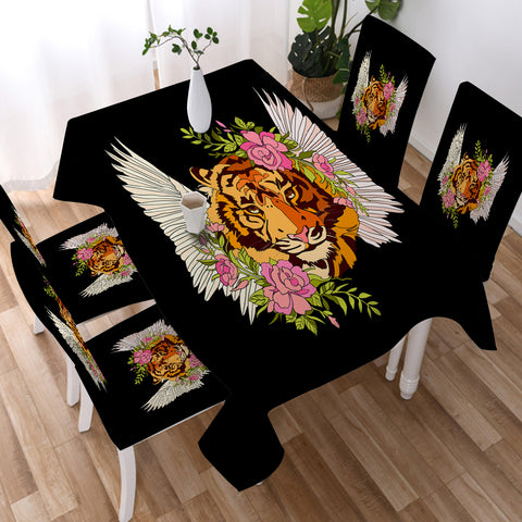 Image of Floral Tiger Wings Draw  SWZB4750 Waterproof Tablecloth