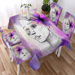 Purple Floral On Lady's Ear Sketch SWZB4752 Waterproof Tablecloth
