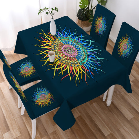 Image of 2-Tone Sun Mandala Orange & Blue SWZB4753 Waterproof Tablecloth