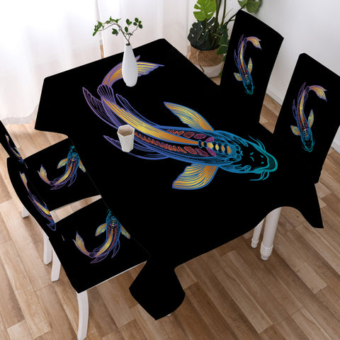 Image of Golden Gradient Blue Purple Fish Koi SWZB4755 Waterproof Tablecloth