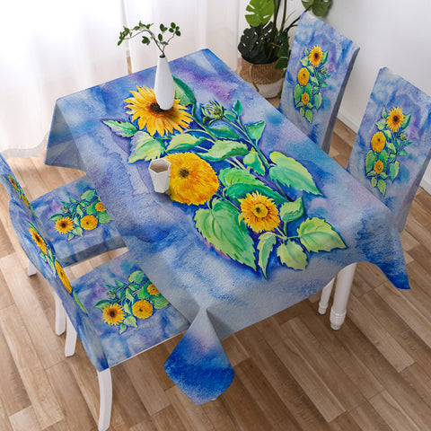 Image of Chrysanthemum Blue Cloud Theme SWZB5147 Table Cloth Waterproof