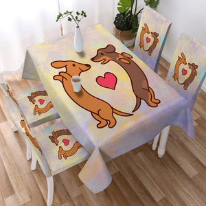 Cute Couple Dachshund Pastel Theme SWZB5154 Waterproof Table Cloth