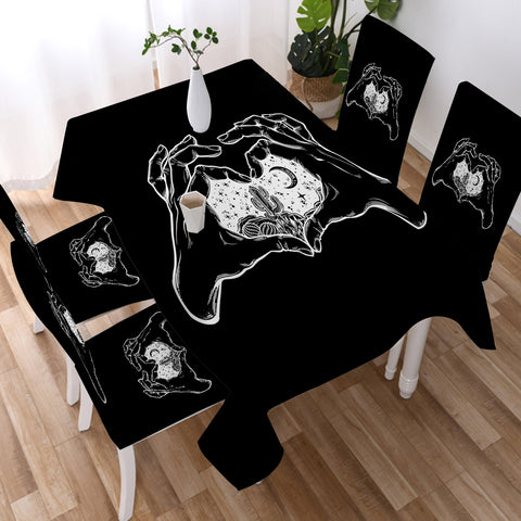 Image of B&W Heart Hands Night Cactus Sketch  SWZB5161 Table Cloth Waterproof