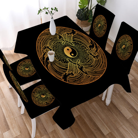 Image of Golden Circle Yin Yang Seamless Wave Pattern SWZB5162 Waterproof Table Cloth