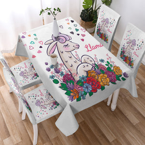 Cute Llama In Colorful Flower Garden SWZB5163 Table Cloth Waterproof