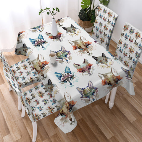 Image of Multi Colorful Fox Watercolor  SWZB5167 Table Cloth Waterproof