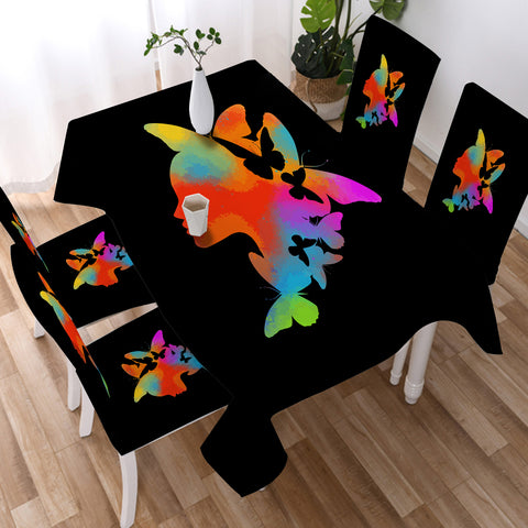 Image of Gradient Colorful Butterflies Lady Face SWZB5168 Waterproof Table Cloth