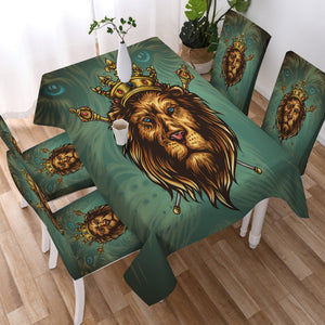 Golden King Crown Lion Green Theme  SWZB5172 Waterproof Table Cloth