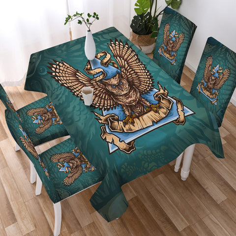 Image of Old School Flying Owl Triangle Green Theme SWZB5173 Table Cloth Waterproof