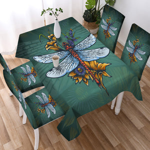 Old School Color Floral Dragonfly SWZB5174 Waterproof Table Cloth