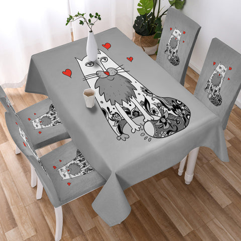 Image of Love Old Cat Grey Theme  SWZB5177 Waterproof Tablecloth
