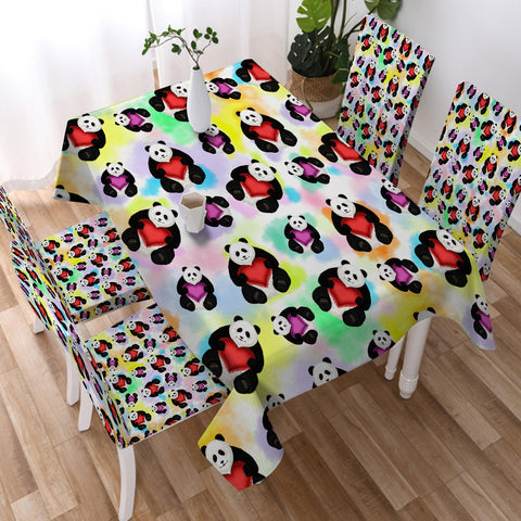 Image of Multi Love Panda Gradient Theme SWZB5180 Waterproof Tablecloth