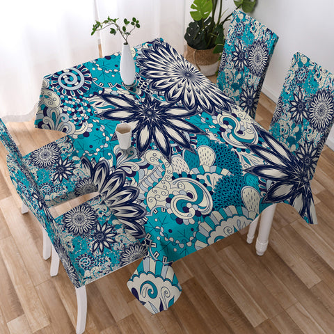 Image of Shade of Blue Multi Mandala SWZB5188 Waterproof Tablecloth
