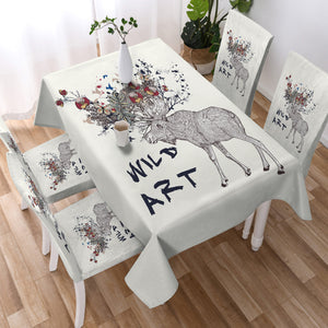 Floral Deer Sketch Wild Art SWZB5192 Waterproof Tablecloth