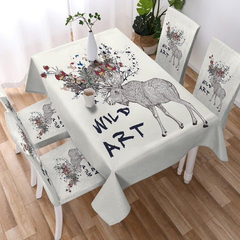 Image of Floral Deer Sketch Wild Art SWZB5192 Waterproof Tablecloth