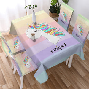 Happy Colorful Unicorn Pastel Stripes SWZB5201 Waterproof Tablecloth